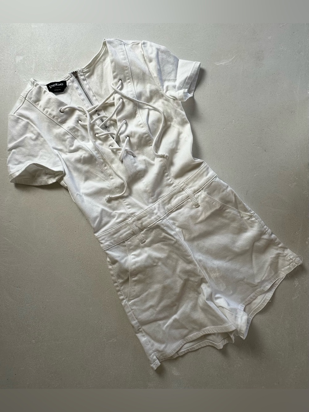 Authentic bebe White Lace-Up Short Romper